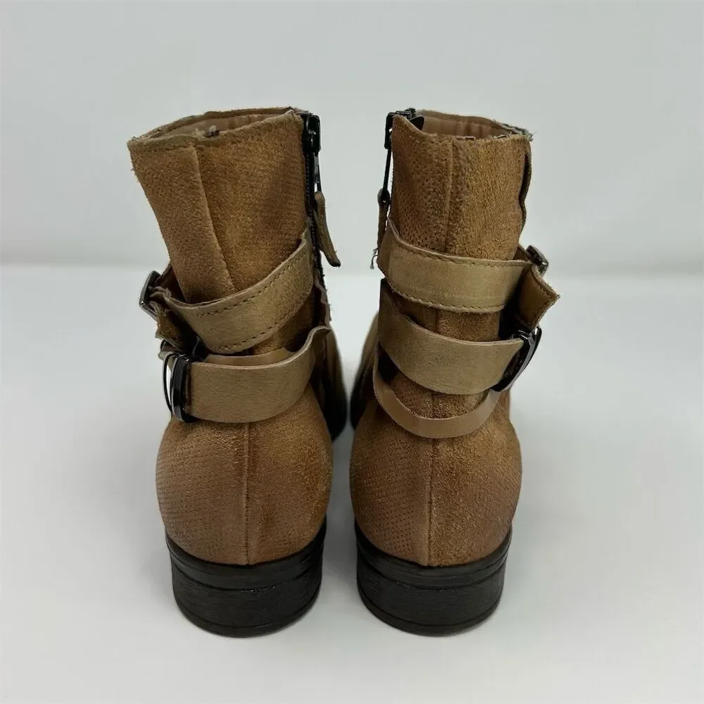 Miz Mooz Beige Leather Ankle Boots Size 39 (US 8.5-9) Strappy Buckle Ruched